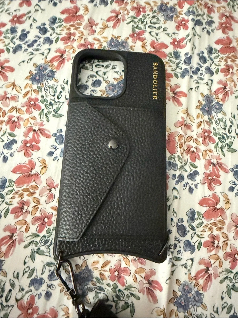 Bandolier Black Textured Leather Wallet Phone Case with Strap Clip